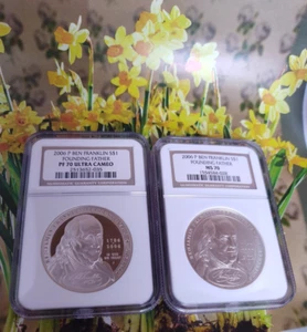 2006 P Ben Franklin 2 Coin Set $1 NGC PF 70 UCam MS 70 Founding Father dollar - Picture 1 of 4