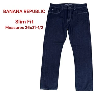 Banana Republic Slim Fit Denim Jeans Mens Sz 36x32 (36x31 1/2) Dark Blue Cotton - Picture 1 of 9