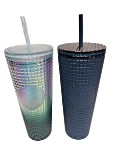 Pair of Bedazzled Starbucks tumbler W Straw 24oz - Picture 1 of 10