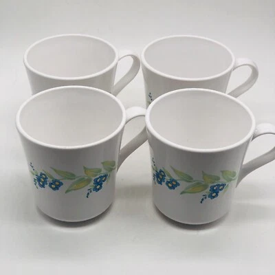 Juego de 4 tazas de té café floral Corelle azul rosa de dos caras Foto 1 de 4