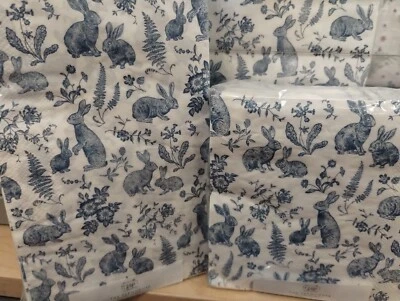 80 pc Rachel Ashwell BLUE BUNNY TOILE paper GUEST & COCKTAIL NAPKINS Chinoiserie - Image 1 of 4