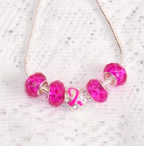 Cuentas de vidrio de Murano rosa fucsia, cinta rosa para dijes de concienciación sobre el cáncer de mama - Imagen 1 de 2