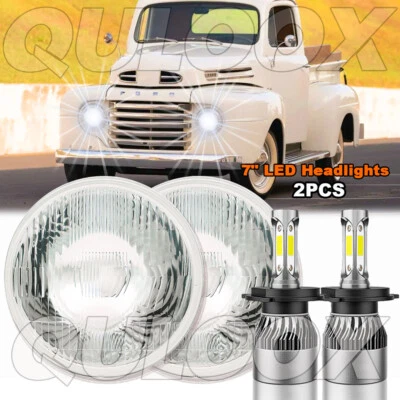 Pair 7" Inch Round LED Headlights DRL for Ford F1 1948 1949 1950 1951 1952 Foto 1 de 4