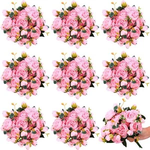 24 Bundles Artificial Peonies Faux Flowers Silk Peony Bouquet Bulk (light pink) - Picture 1 of 6