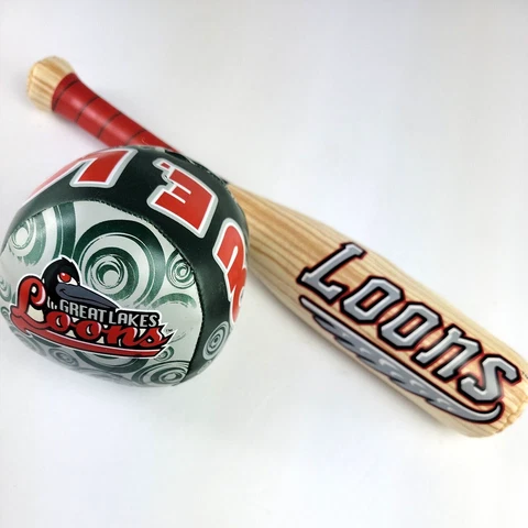 MiLB Souvenir Bat & Ball Great Lakes Loons Soft Kids Toys Signed Mascot Lou E Cover