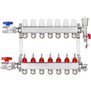 7-Branch Sizes 1/2” PEX Radiant Floor Heating Manifold Set Stainless Steel - Picture 1 of 10