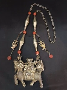 Qing Dynasty Antique Silver Qilin Pendant And Necklace - Picture 1 of 12