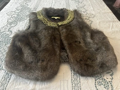 Gianni Bini 人造毛皮背心 棕褐色和金色 金属 Glam Rock 尺寸 M — 第 1/4 张图片