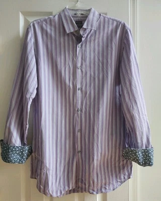 Camisa de vestir Paul Smith London para hombre 16 calce ajustado lavanda a rayas puños abatibles Italia Foto 1 de 4