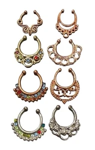 Fake Septum Nose Ring Rhinestone Non Piercing Hanger Clip Body Lot Of 8  (J27) - Picture 1 of 1