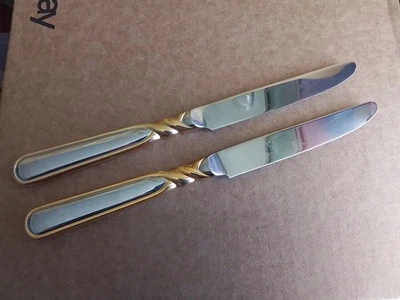 2 Mikasa Pirouette 18/8 Stainless Dinner Knives, Gold Accents, Japan, 9.5 in   — 第 1/4 张图片