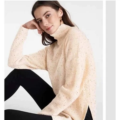 Suéter túnica Ann Taylor cachemir rosa moteado cuello alto talla pequeña Foto 1 de 4