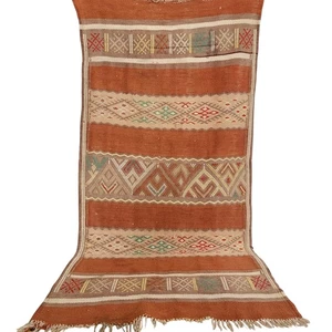 Rare Vintage Berber Wool Rug HandwovenBoujaad Kilim M'zab Valley Tribal Carpet - Picture 1 of 24