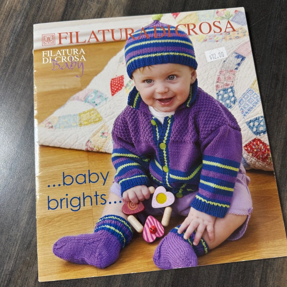 Filatura Di Crossa Baby Knitting Pattern Book Baby Brights Sweaters Hats Socks - Image 1 of 2