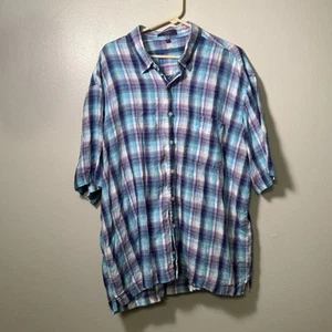 Alan Flusser 100% Linen Shirt Men's 2XL Multicolor Plaid Stripe Short Sleeve - Picture 1 of 5