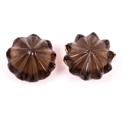 Par de piedras preciosas sueltas corte cóncavo forma redonda cuarzo ahumado natural 10 quilates 12 x 12 x 7 mm Foto 1 de 3