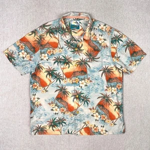 Tommy Bahama 100% Silk Hawaiian Aloha Shirt Mens L Floral Palm Island Tropical - Picture 1 of 7