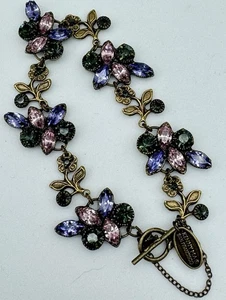 VTG Kenny Ma San Francisco Bracelet Purple Green Pink Rhinestone Floral 6” - Picture 1 of 17