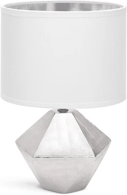Lampada Da Comodino, Moderna Lampada Da Tavolo Base in Ceramica Paralume in Stof - Immagine 1 di 4