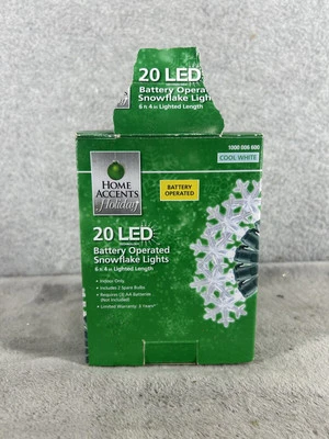 Home Accents 20 luzes LED branco frio floco de neve luz decorativa operada por bateria - Imagem 1 de 4