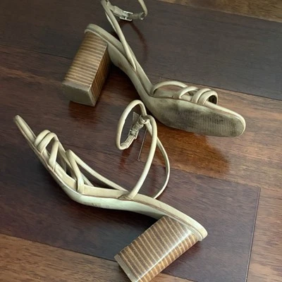 Nine West Strappy Block Heel Dress Sandals Shoes Ankle Strap Size 8.5 Tan - Image 1 of 4