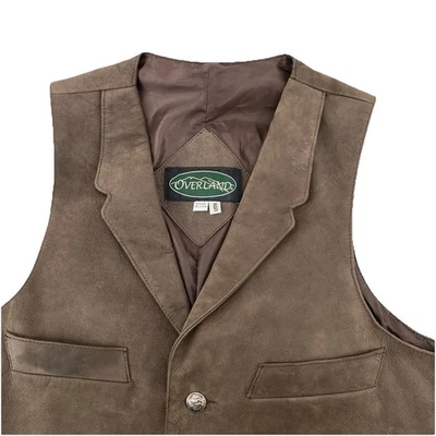 Chaleco de Cuero Suave Overland De Colección Forrado Marrón Talla 46R Western Cowboy Buffalo Coin Foto 1 de 4