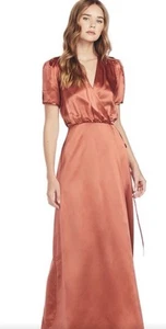 Saloni Lea Wrap Dress Satin Rust Size 8 BNWT - Picture 1 of 12