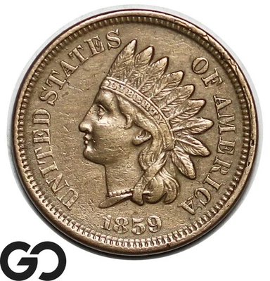 1859 Indian Head Cent Penny, Tough Choice AU AU Collector Date - Image 1 of 3