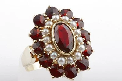 Garnet Beads Ring 585 14k Yellow Gold Size 60 Handarbeit Top Foto 1 de 4