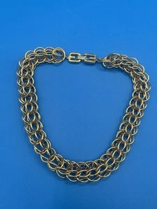 Vintage goldfarbene Givenchy Halskette 17" klobig dick 3D Kette Doppelseil - Bild 1 von 7
