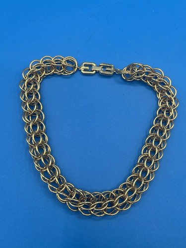 Collana Givenchy Vintage Tono Oro 17” Grossa Spessore Catena 3D Doppia Corda