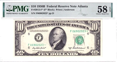 1950-B $10 Federal Reserve Note *STAR* Atlanta PMG Choice AU 58EPQ #F06902023* - Image 1 of 2