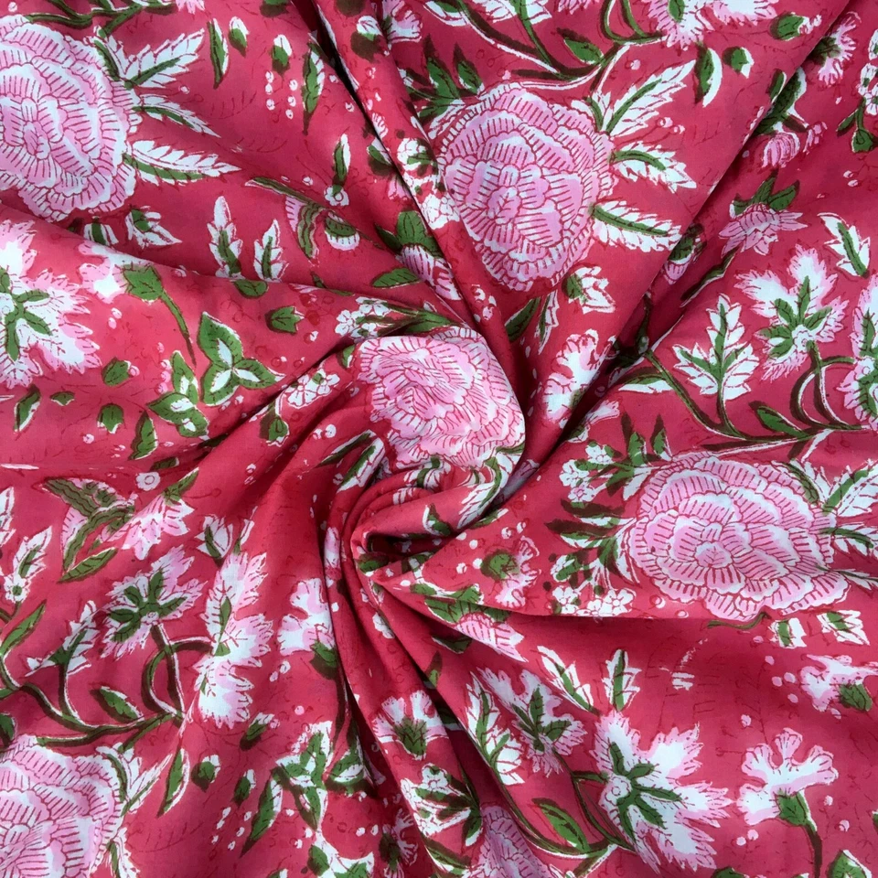 2.5 Yard Hand Block Print Handmade Cotton Indian Natural Sanganeri Print Fabric. - Image 1 of 1