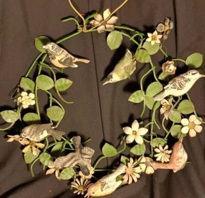 Door Wreath TOLE WARE Metal Life-Like BIRDS FLOWERS Sculpture - Picture 1 of 1