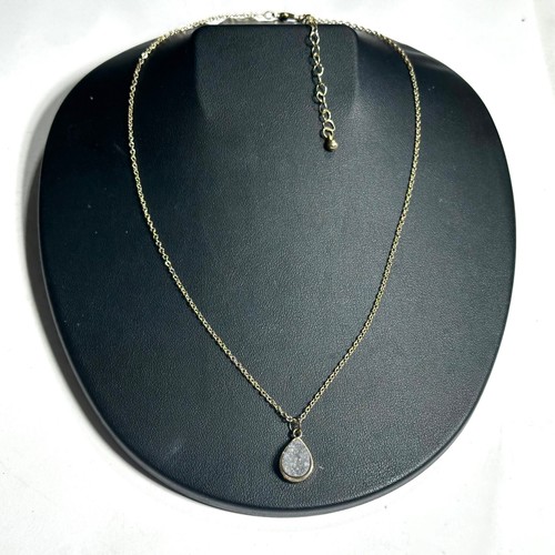 VETEMENTS Silvery Gray Drusy Quartz Pendant Necklace Small Teardrop G Tone Chain