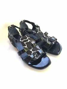 Nine West Women's Sandals Strappy Brown Animal Hair Patent Flat Shoes Open Toe 7 - Picture 1 of 10