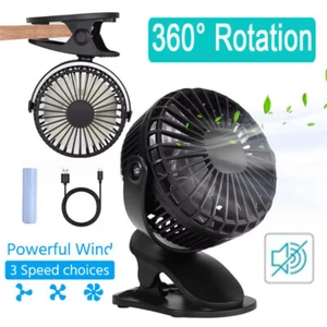 3 Speeds USB Rechargeable Mini Cooling Fan Clip On Desk Baby Stroller Portable - Picture 1 of 16