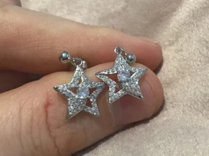 0.5 Carat Lab Created Diamond Star Design Earrings Set In Platinum Plated 925 - Picture 1 of 5