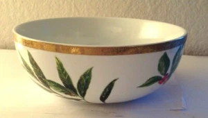 St. Nicholas Square – Holiday Laurel Cereal Soup Dip Bowl 18K Gold Band Trim - Picture 1 of 6
