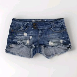 Blue Asphalt Ladies Frayed Hem Jean Short Shorts MidRise Distressed Blue Size 11 - Picture 1 of 12