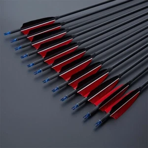 12pcs Archery Carbon Arrow 4" Feather Fletched Spine600 For Compound RecurveBow - Picture 1 of 24