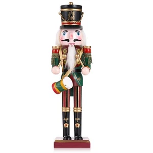 12'' Drum Nutcracker Soldier Wooden Christmas Vintage Decor Gift Red Green USA - Picture 1 of 9