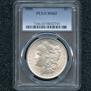 Dólar de plata Morgan 1886 $1 graduación profesional MS62 brillante brillante sin circular - Imagen 1 de 2