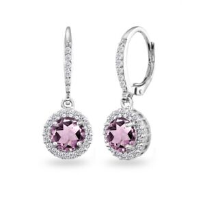 925 Silver Simulated Alexandrite Round Dangle Halo Earrings with White Topaz
