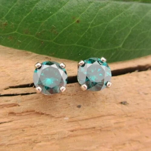 6.00 ct Certified Blue Treated Diamond Studs Earrings in 925 Sterling Silver ! - Image 1 of 4
