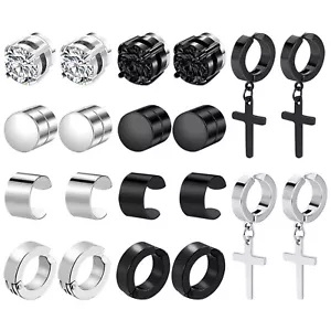 10 Pair Men Women Stainless Steel Magnetic Stud Earrings Non Piercing Clip on US - Picture 1 of 8
