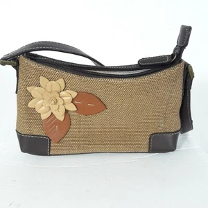Liz Claiborne kleine Handtasche braun Canvas mit Blumen- und Blätternmotiv - Bild 1 von 12