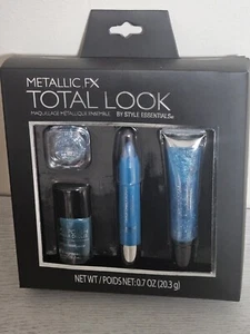 Metallic FX Total Look Set Regalo 4pz BLU Glitter Occhi Unghie Labbra Nuovo con Scatola - Foto 1 di 5