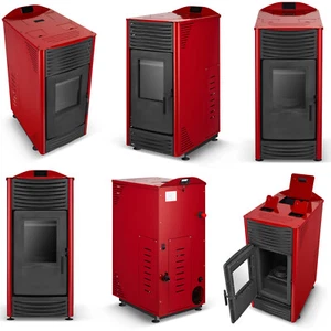 Toby H 15 Pelletofen Wasserführend 14kW Pelletheizung Pelletkamin WiFi Rot - Bild 1 von 10