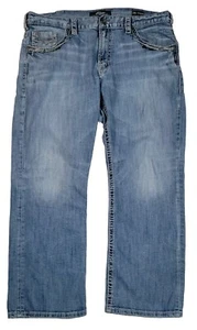 Silver Gordie Jeans Men Size 40x30 EMC Denim Distressed Thick Stitch Flap Pocket - Picture 1 of 9